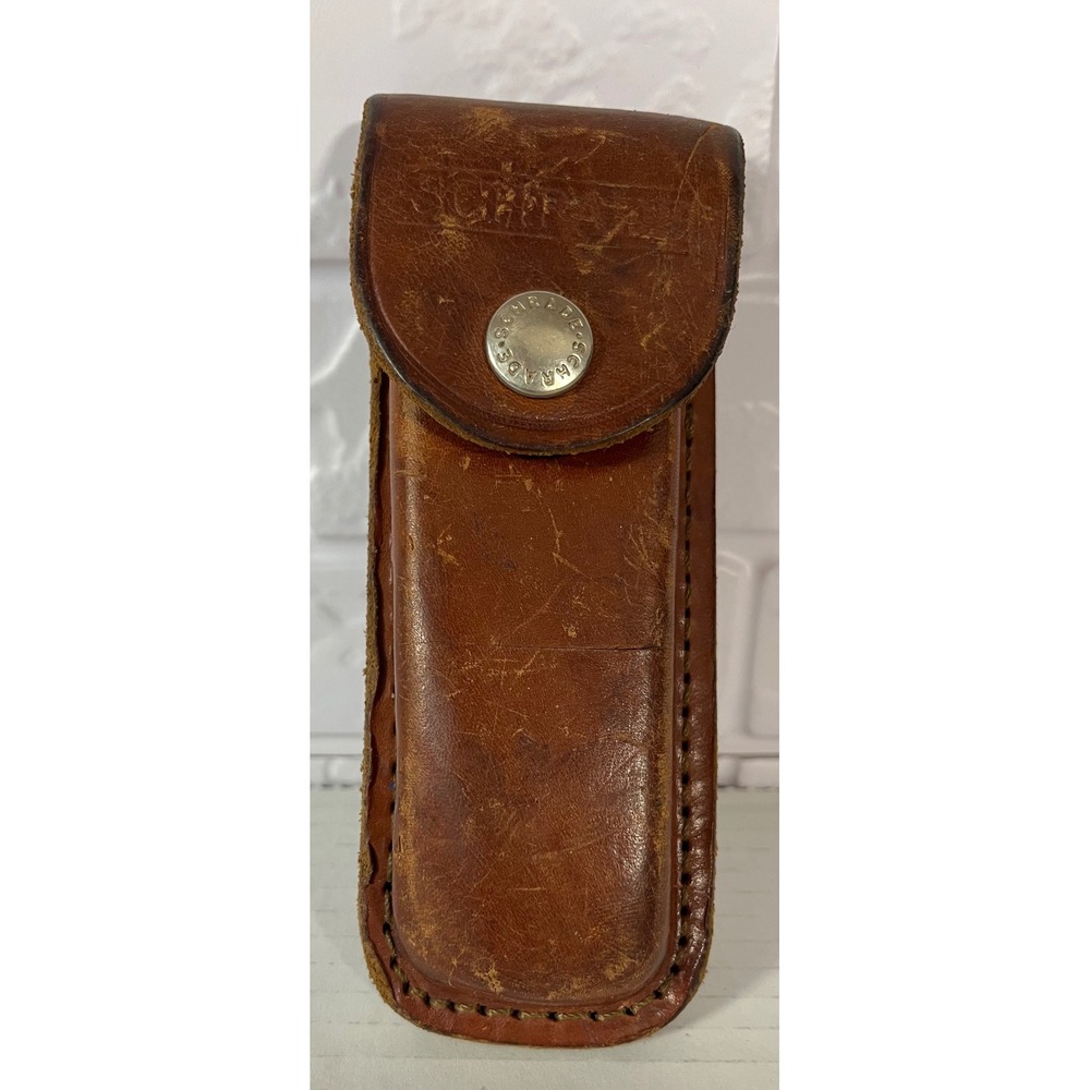 Schrade Knife Sheath Unisex OS Brown Leather Vintage Folding Pocket Knife Pouch